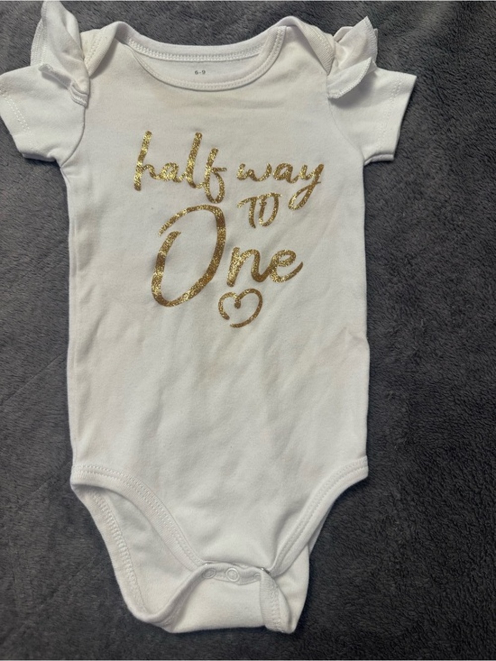 Half Way to One White & Gold Glitter Baby Bodysuit 6-9 Months